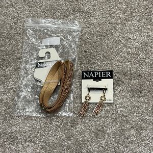 Napier leopard earrings and wrap bracelet